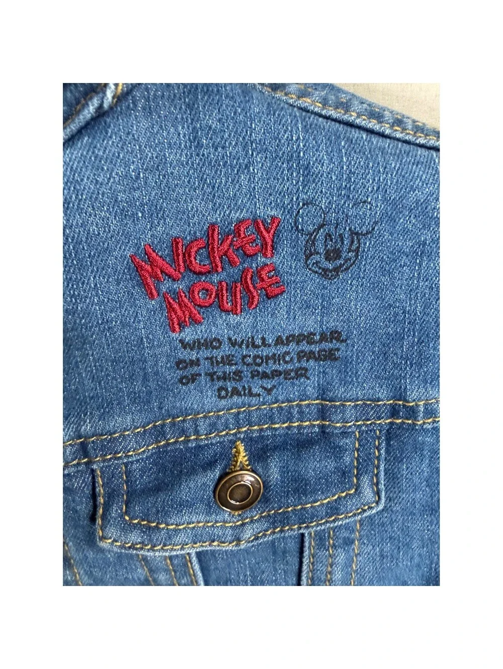 Disney Mickey Mouse Kids Denim Jacket Blue Sketch Graphic Embroidered Size 3